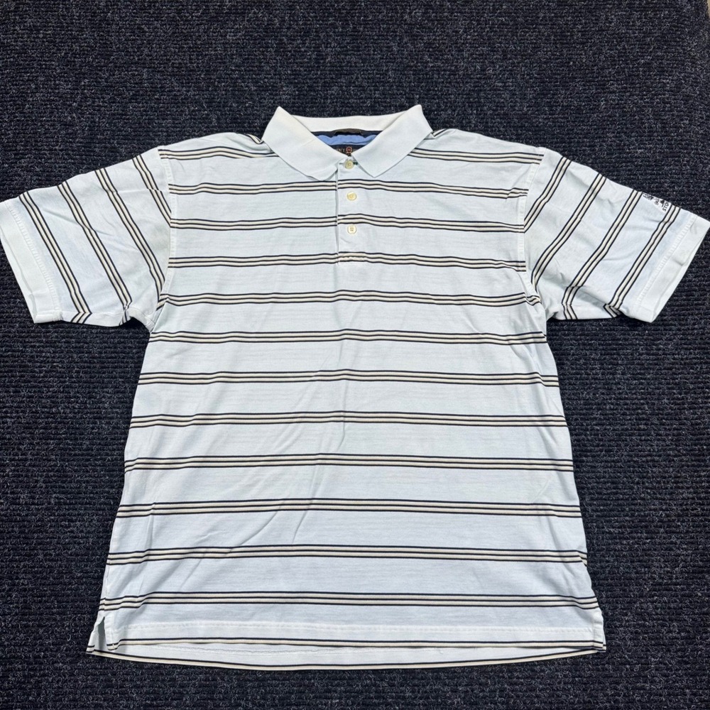 Tommy Hilfiger Golf Shirt Mens XL Blue White Striped Gull Lake Stonehedge Polo